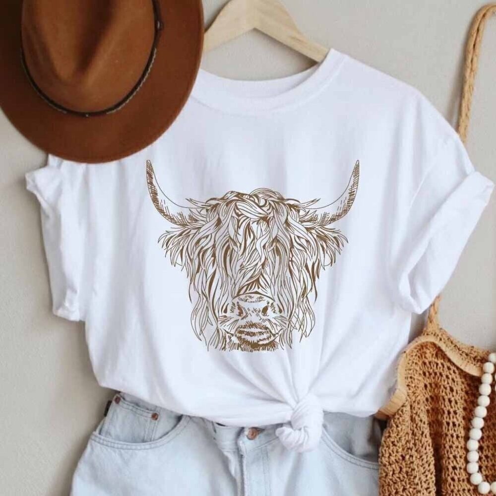 Highland Cow Western Farm Animal Graphic Country Unisex T-Shirt